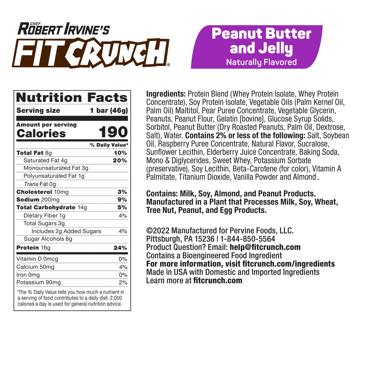 Robert Irvine's Fit Crunch Snack Size Whey Protein Baked Bar - Peanut Butter and Jelly