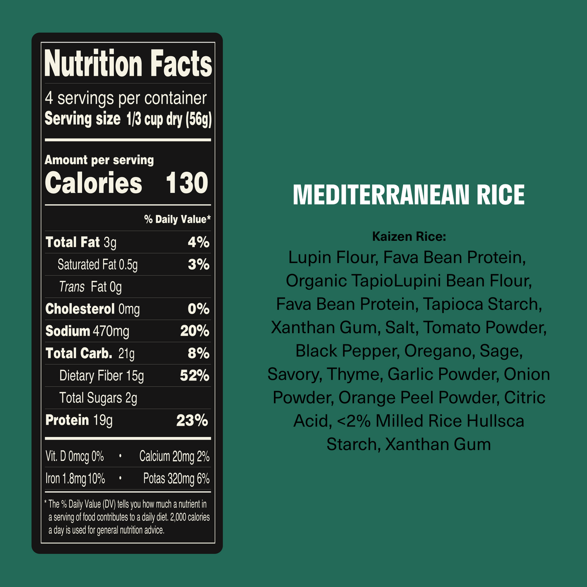 Kaizen Food Company Low Carb Plant Based Seasoned Rice 8 oz (226g) - Mediterranean