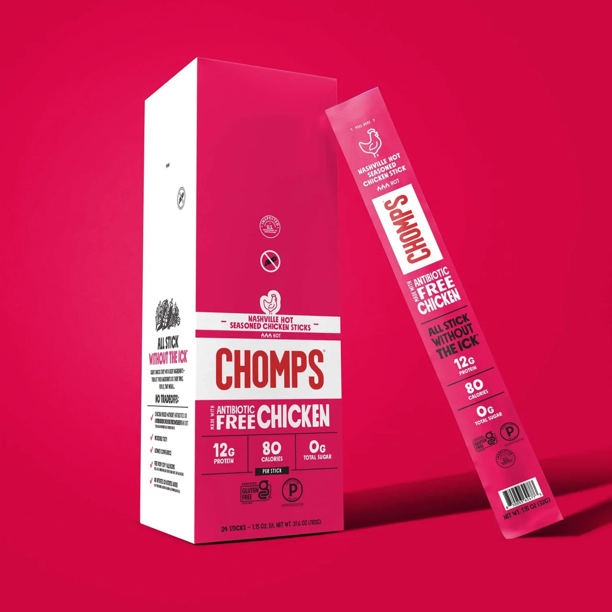 Chomps Meat Sticks - Nashville Hot Chicken 24-Sticks