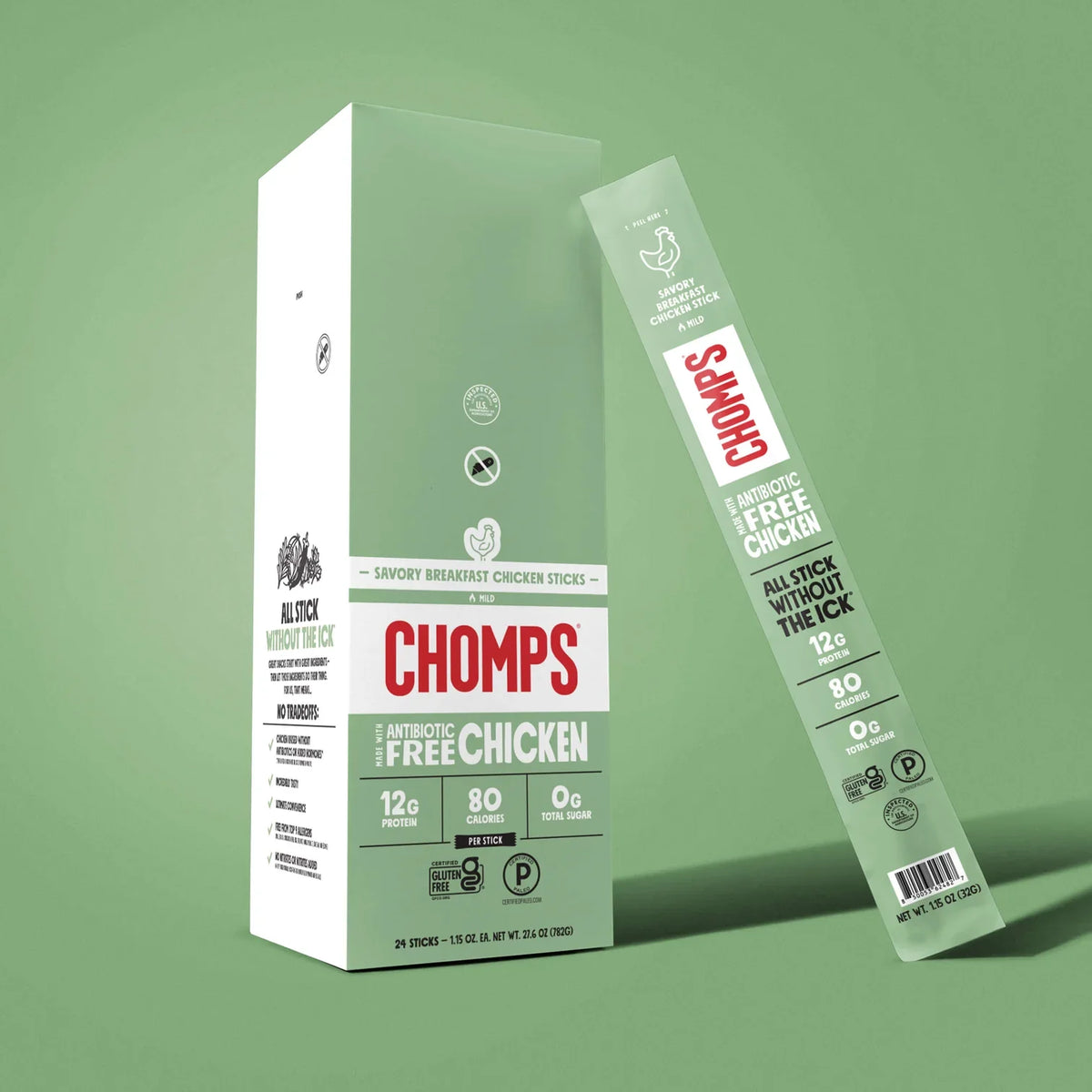 Chomps Meat Sticks - Savory Breakfast Chicken 24-Sticks
