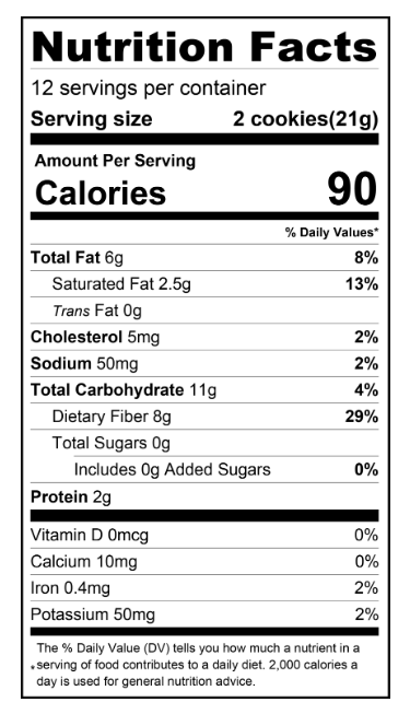 Nutrition facts for ChocZero Dunkies Sandwich Cookies, 9 oz, Peanut Butter