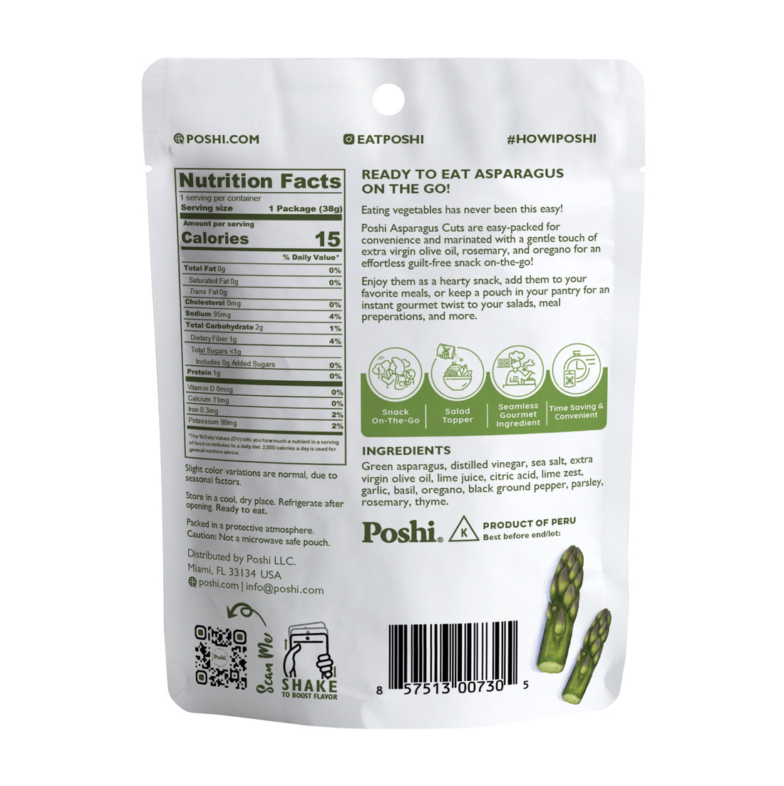Poshi Veggie Snacks - Asparagus with Rosemary & Oregano, 1.34 oz