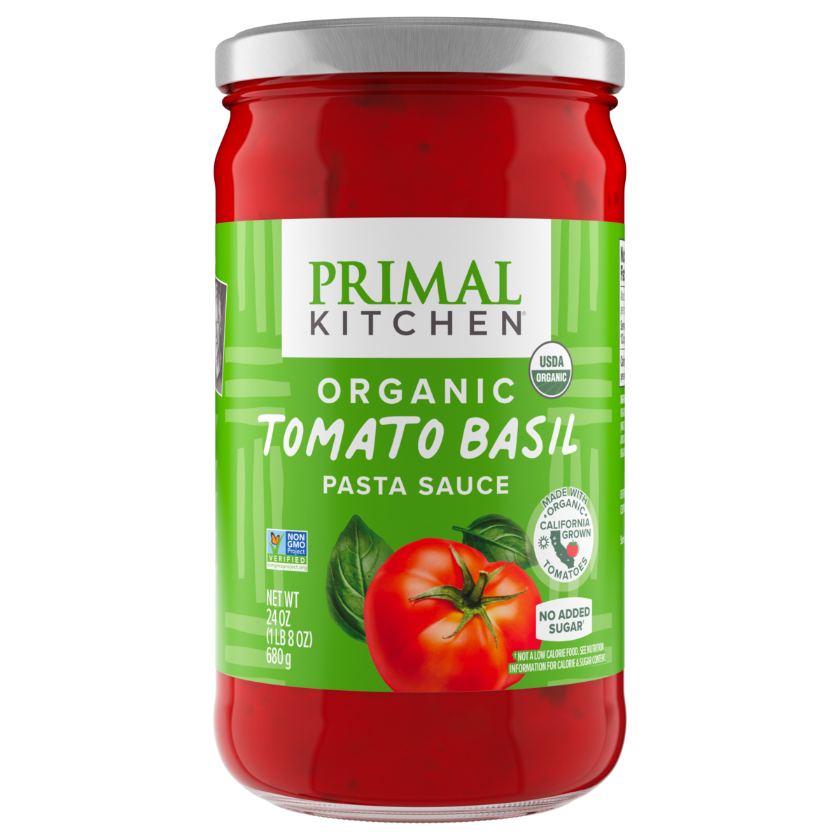 Primal Kitchen Pasta Sauce, Organic Tomato Basil, 24 oz.