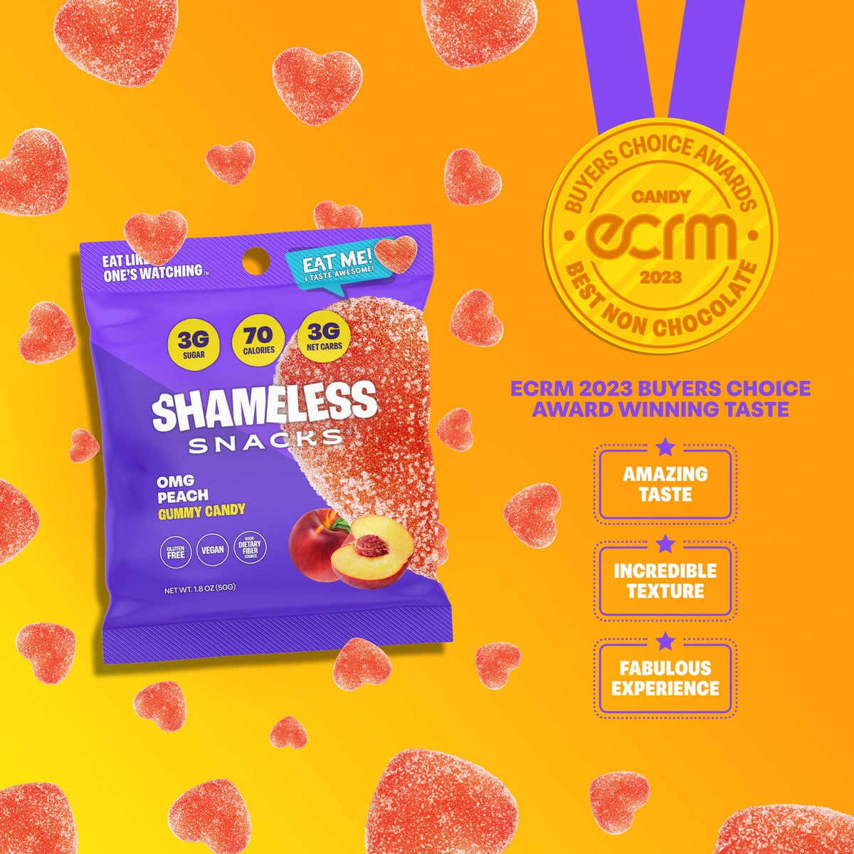 Shameless Snacks Gummy Candy - OMG Peach - One Bag