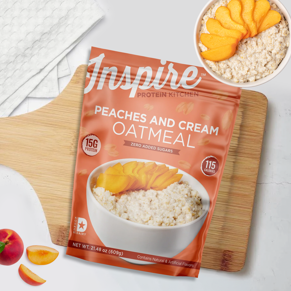 Inspire Protein Kitchen Oatmeal - Peaches and Cream, 20 Servings