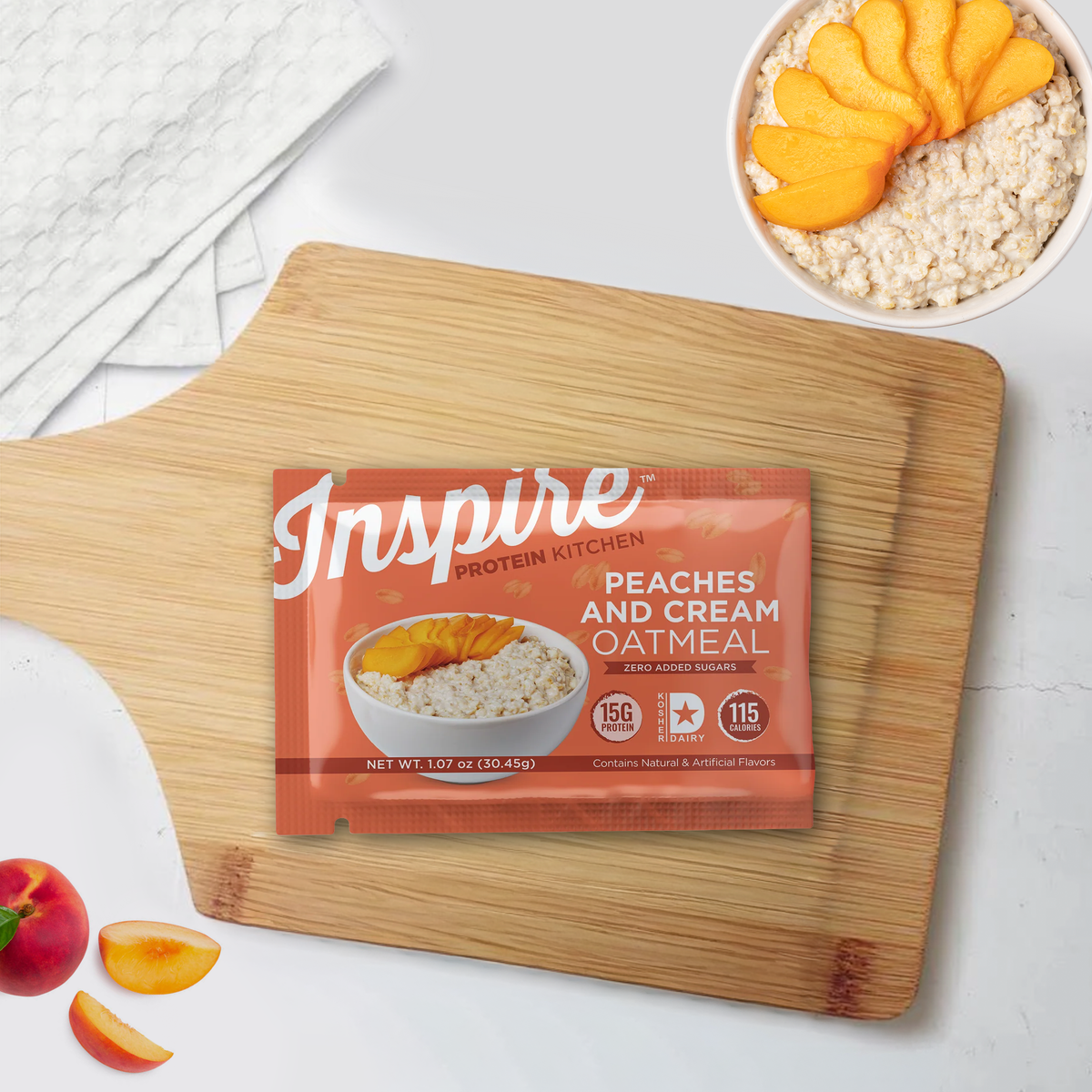 Inspire Protein Kitchen Oatmeal - Peaches and Cream, One Serving