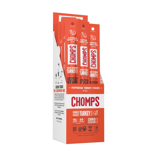Chomps Meat Sticks - Pepperoni Seasoned Turkey 24-Sticks
