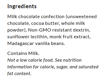 Ingredients for ChocZero Milk Chocolate Popping Candy Keto Bark, 3.2oz