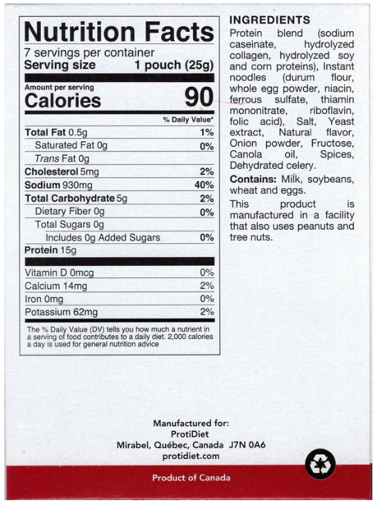 Side view of Proti Diet Protein Soup Mix, Chicken Noodle, 7 Pouches packaging