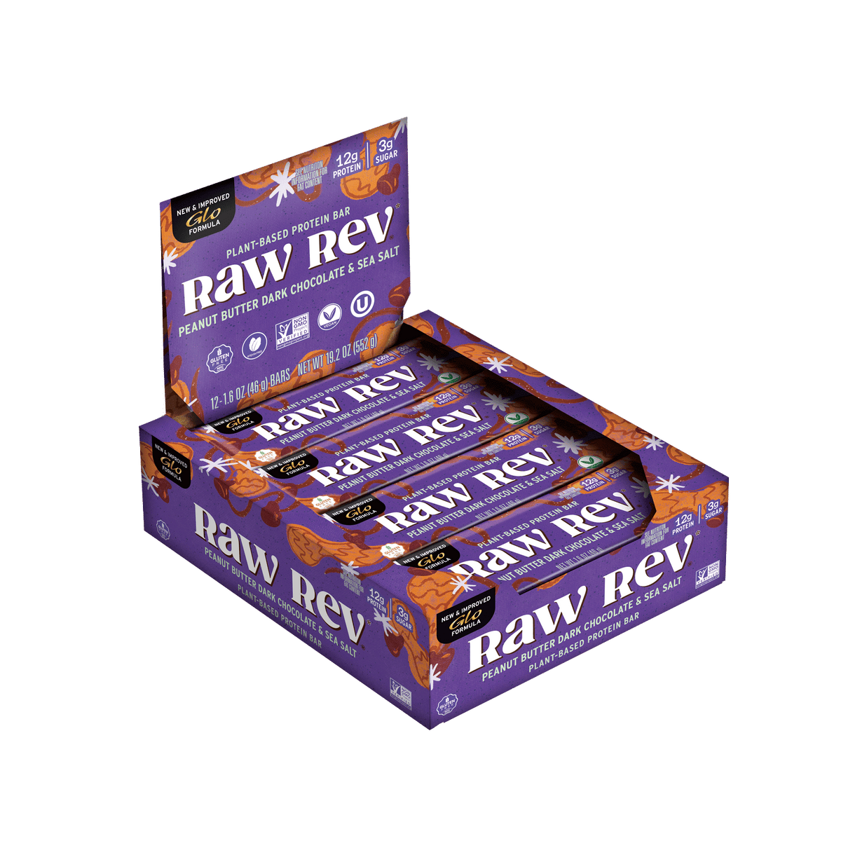Raw Revolution Raw Rev Glo Bars - Peanut Butter, Dark Chocolate & Sea Salt