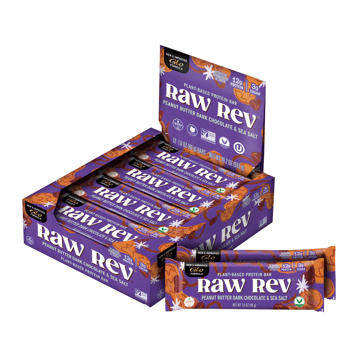 Raw Revolution Raw Rev Glo Bars - Peanut Butter, Dark Chocolate & Sea Salt
