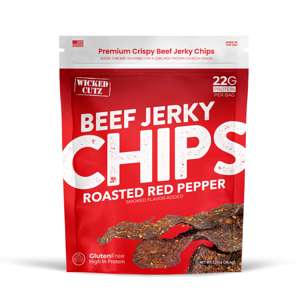 High Protein Beef Jerky Chips by Wicked Cutz - Roasted Red Pepper
