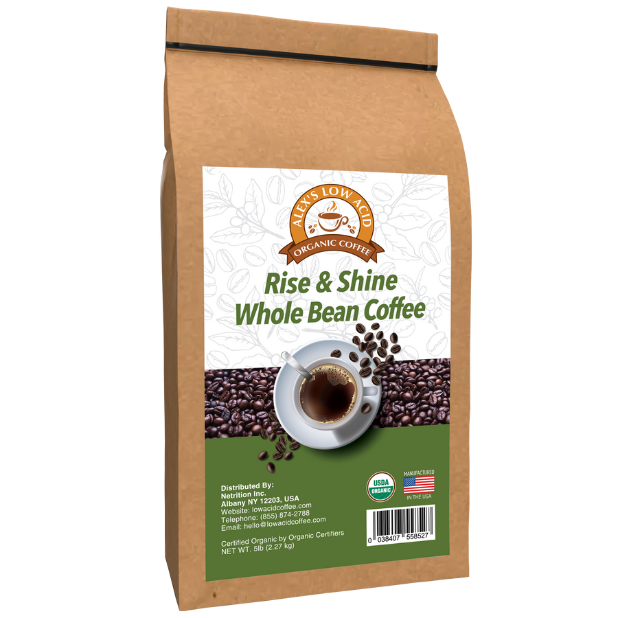 Alex's Low Acid Organic Coffee™ - Rise and Shine Whole Bean (5lbs) 