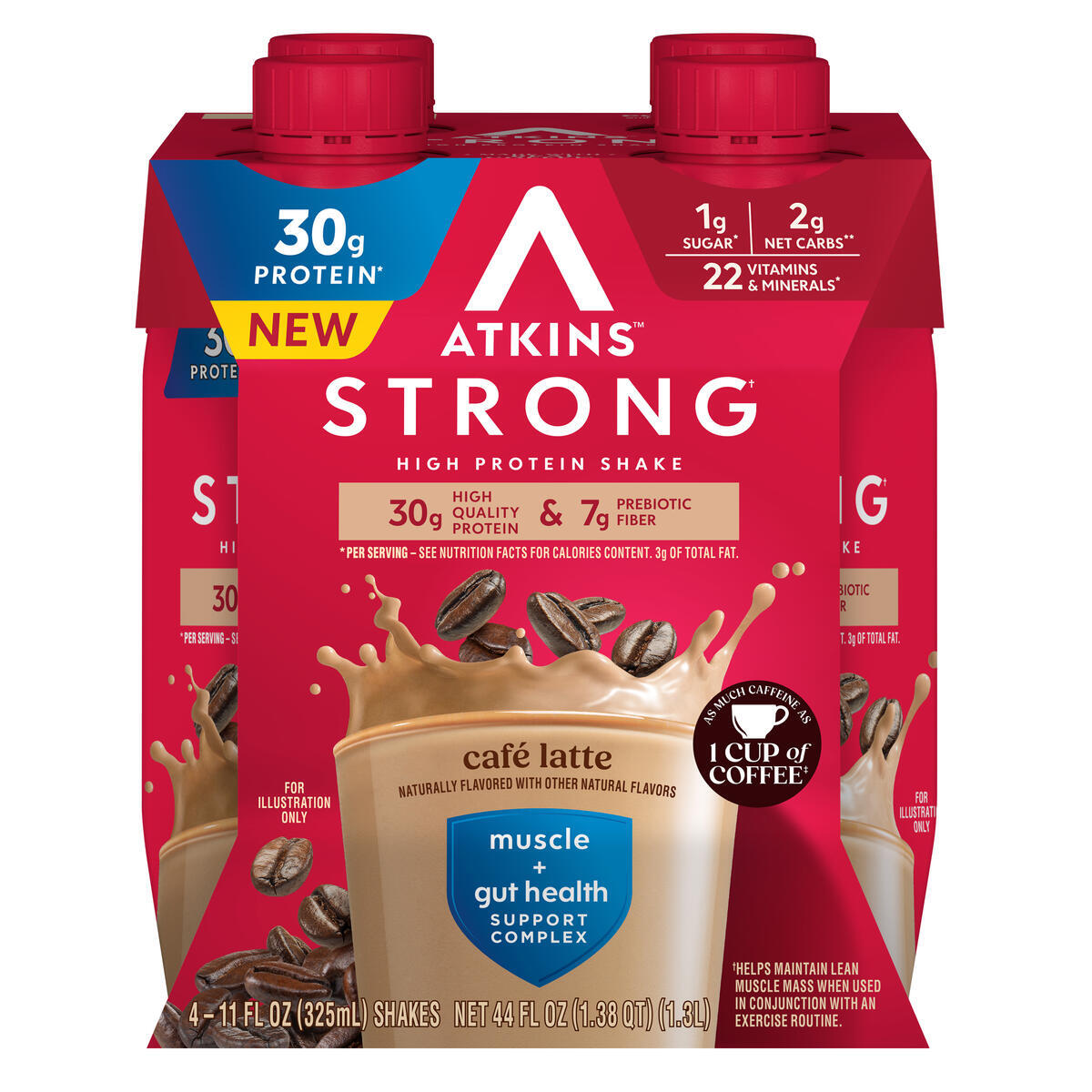 Atkins Nutritionals Strong Protein & Fiber Ready-to-Drink Shakes - Cafe Latte