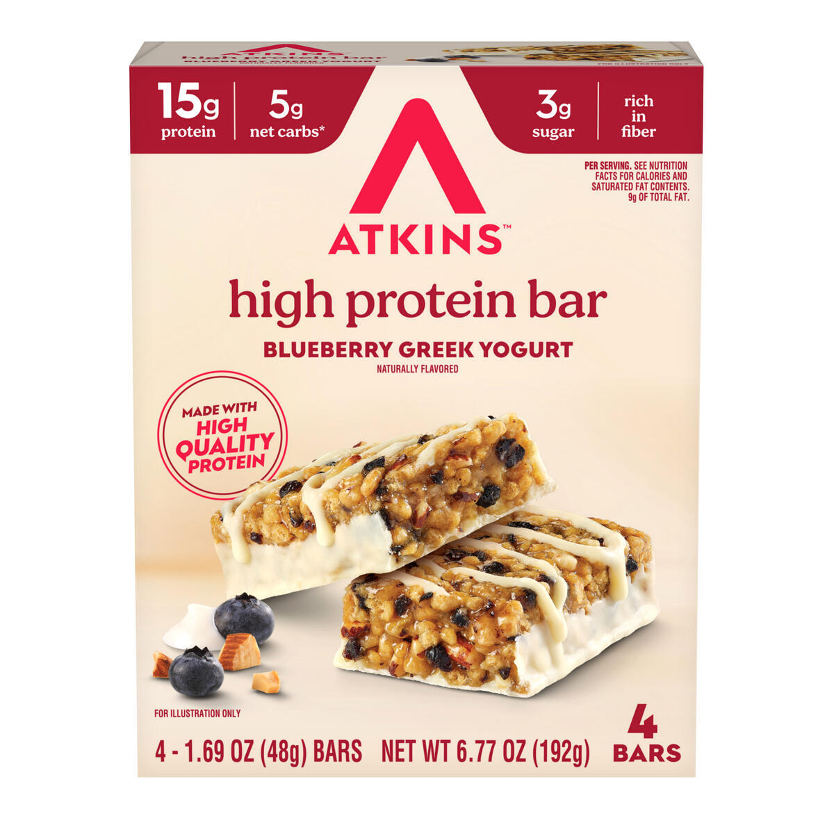 Atkins Nutritionals High Protein Bars - Blueberry Greek Yogurt (4 Bars) One Box