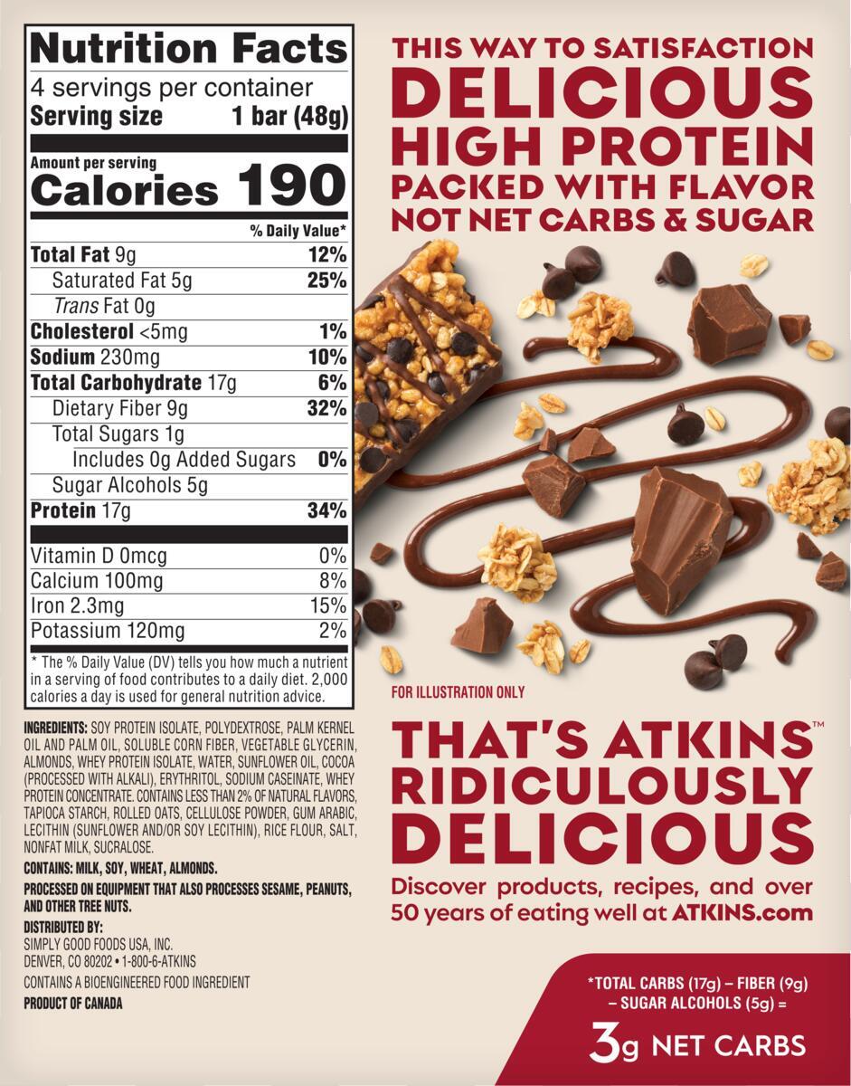 Atkins Nutritionals High Protein Bars - Chocolate Chip Granola (4 Bars) One Box