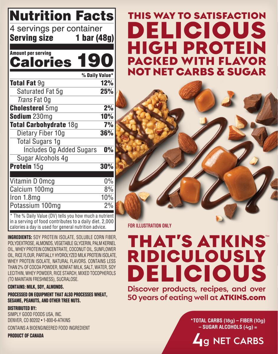 Atkins Nutritionals High Protein Bars - Chocolate Almond Caramel (4 Bars)