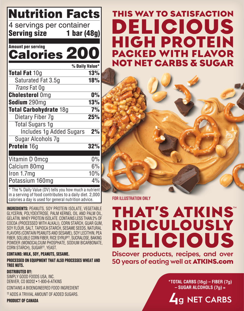 Atkins Nutritionals High Protein Bars - Chocolate Peanut Butter Pretzel (4 Bars)