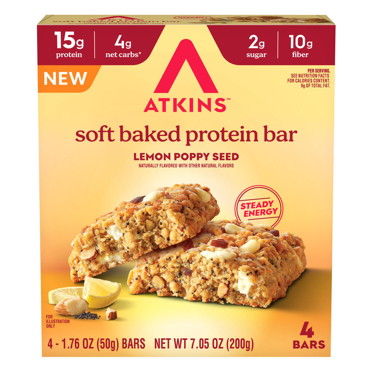 Atkins Nutritionals Soft Baked Protein Bars - Lemon Poppyseed, 4ct