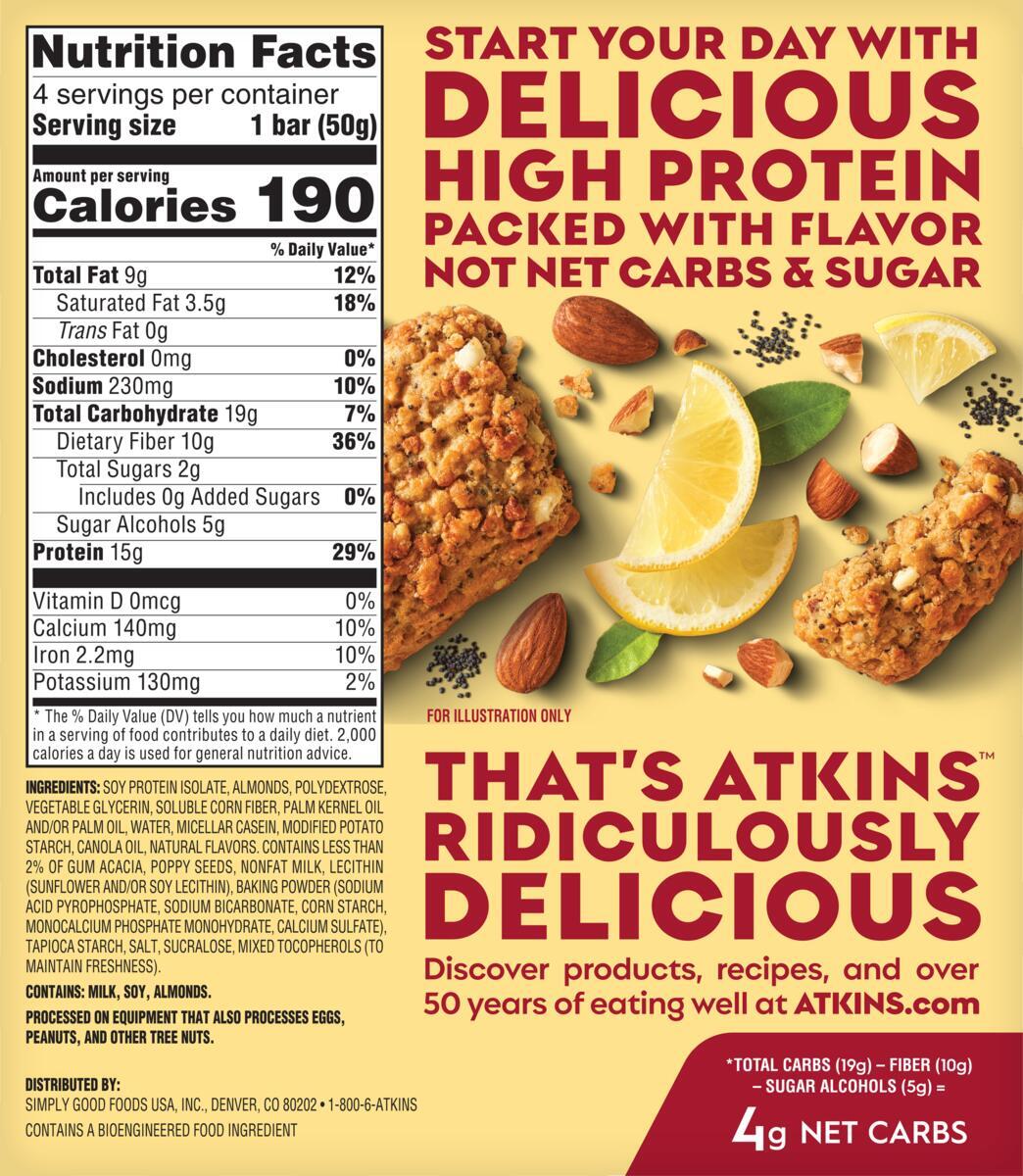 Atkins Nutritionals Soft Baked Protein Bars - Lemon Poppyseed, 4ct