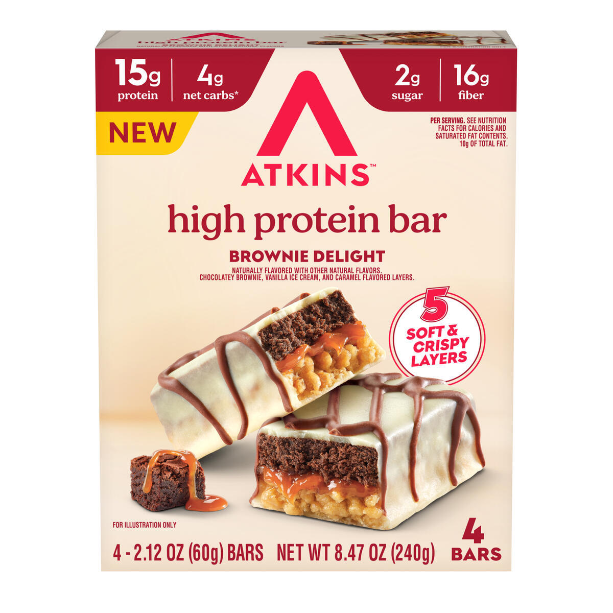Atkins Nutritionals High Protein Layered Bars, 4ct - Brownie Delight