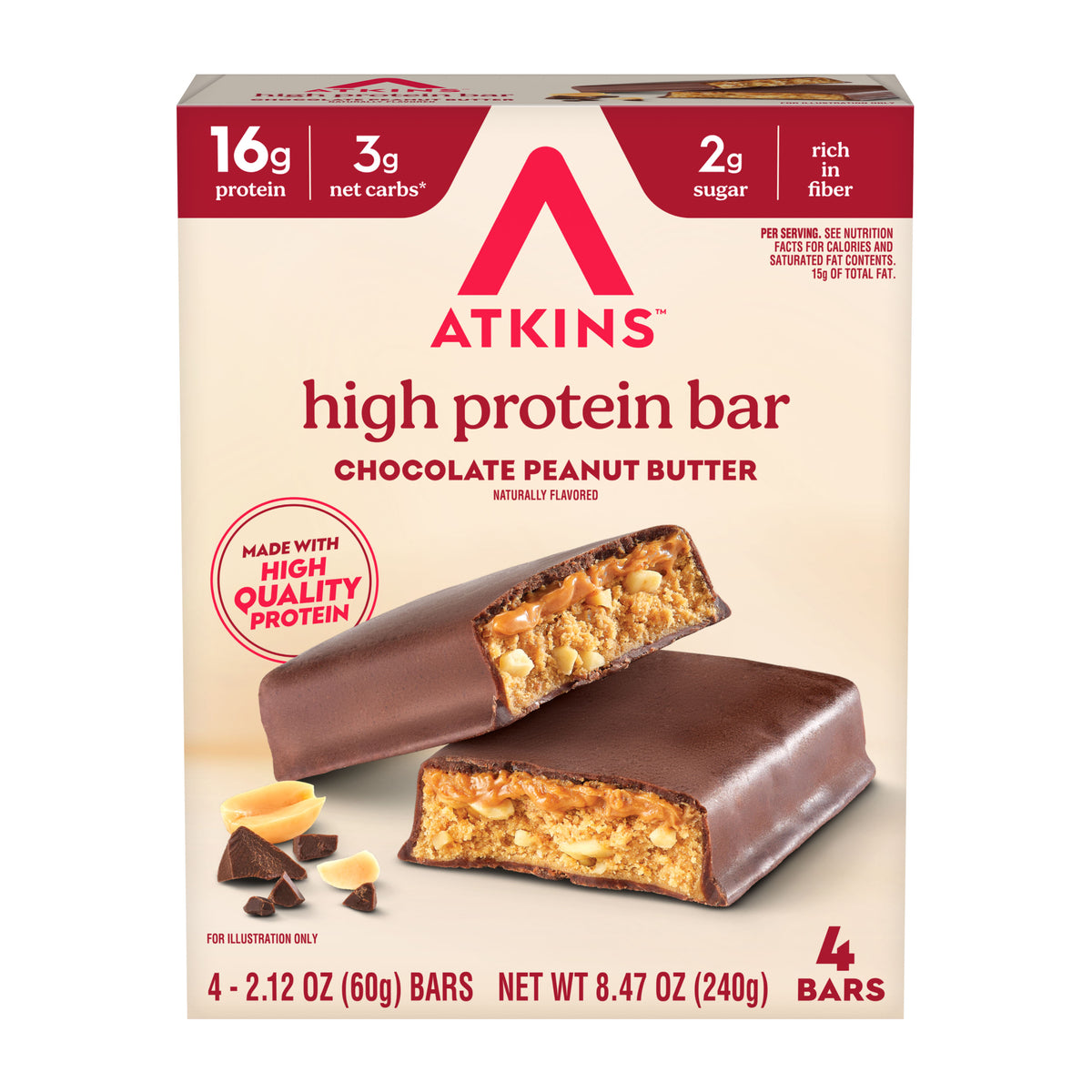 Atkins Nutritionals High Protein Bars - Chocolate Peanut Butter (4 Bars)