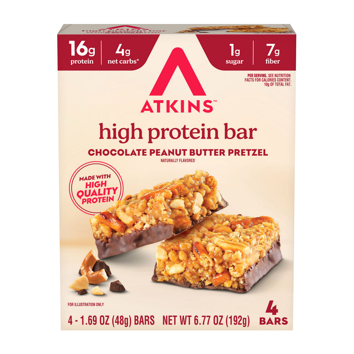 Atkins Nutritionals High Protein Bars - Chocolate Peanut Butter Pretzel (4 Bars)
