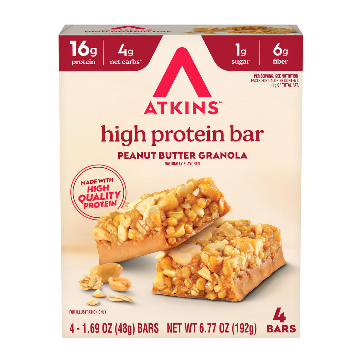 Atkins Nutritionals High Protein Bars - Peanut Butter Granola (4 Bars) One Box