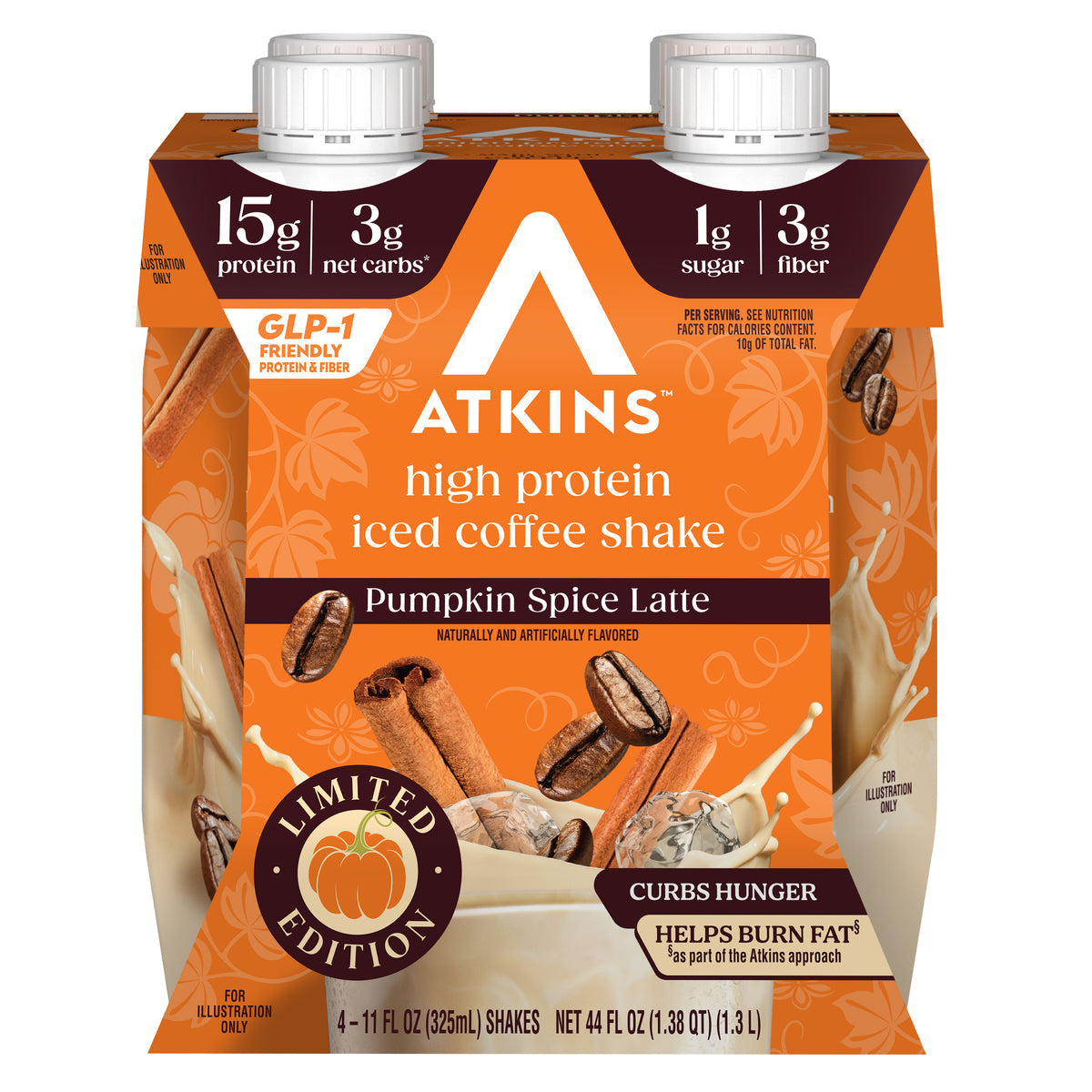 Atkins Nutritionals Iced Coffee Ready-to-Drink Protein Shakes - Pumpkin Spice Latte, 11 oz (Seasonal)