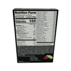 A nutrition facts label on a black box lists serving size, calories, and various vitamins and minerals, detailing the nutritional content per packet of an e-commerce food product.