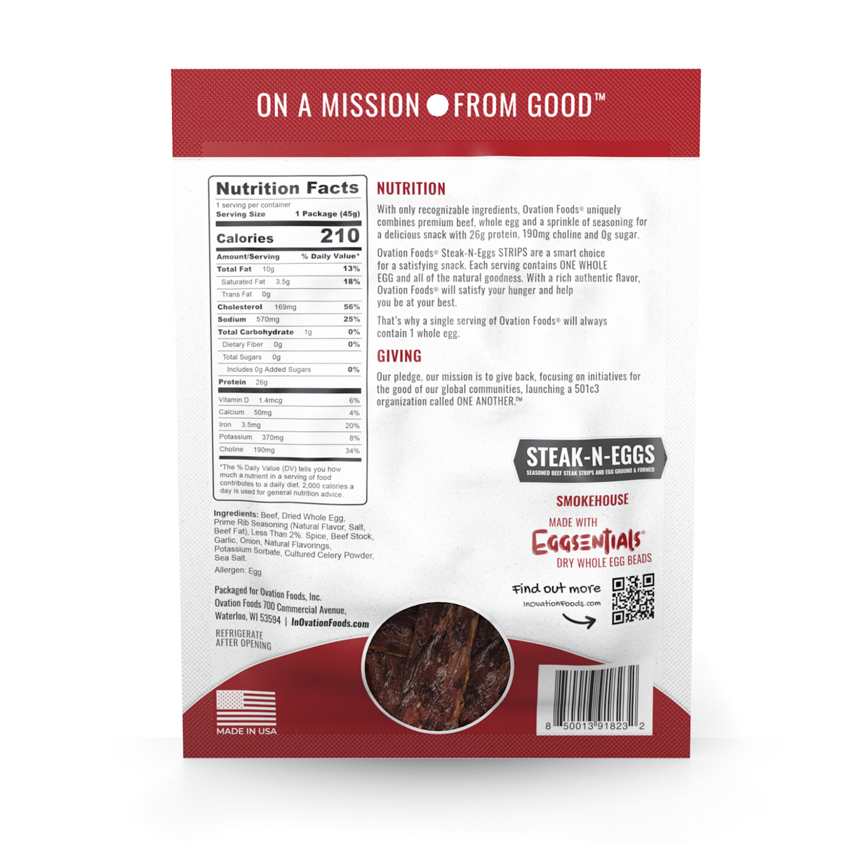 Ovation Foods Steak-N-Eggs Protein Jerky, 1.6 oz - Smokehouse