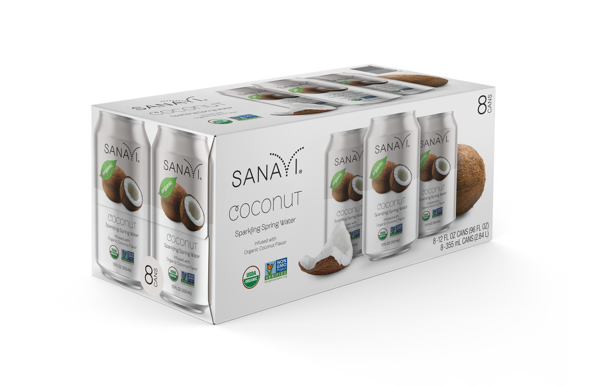 Sanavi Sparkling Spring Water, 8 cans - Coconut