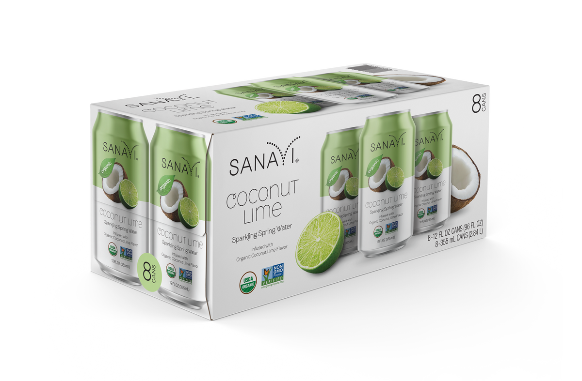 Sanavi Sparkling Spring Water, 8 cans - Coconut Lime