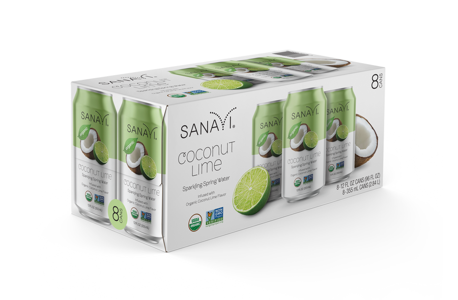 Sanavi Sparkling Spring Water, 8 cans - Coconut Lime