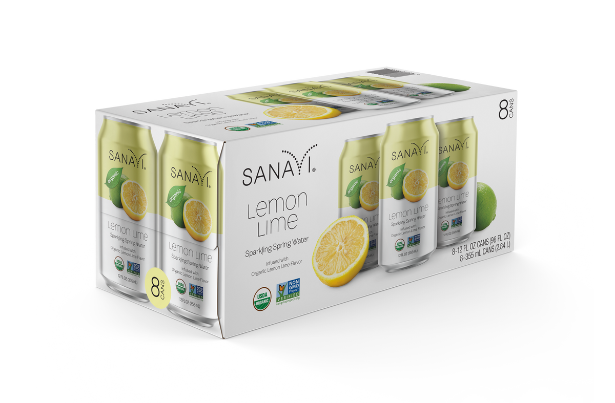 Sanavi Sparkling Spring Water, 8 cans - Lemon Lime