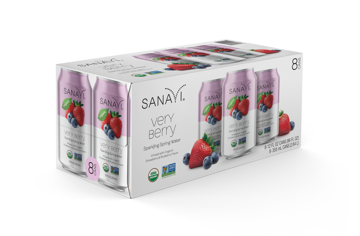 Sanavi Sparkling Spring Water, 8 cans - Very Berry