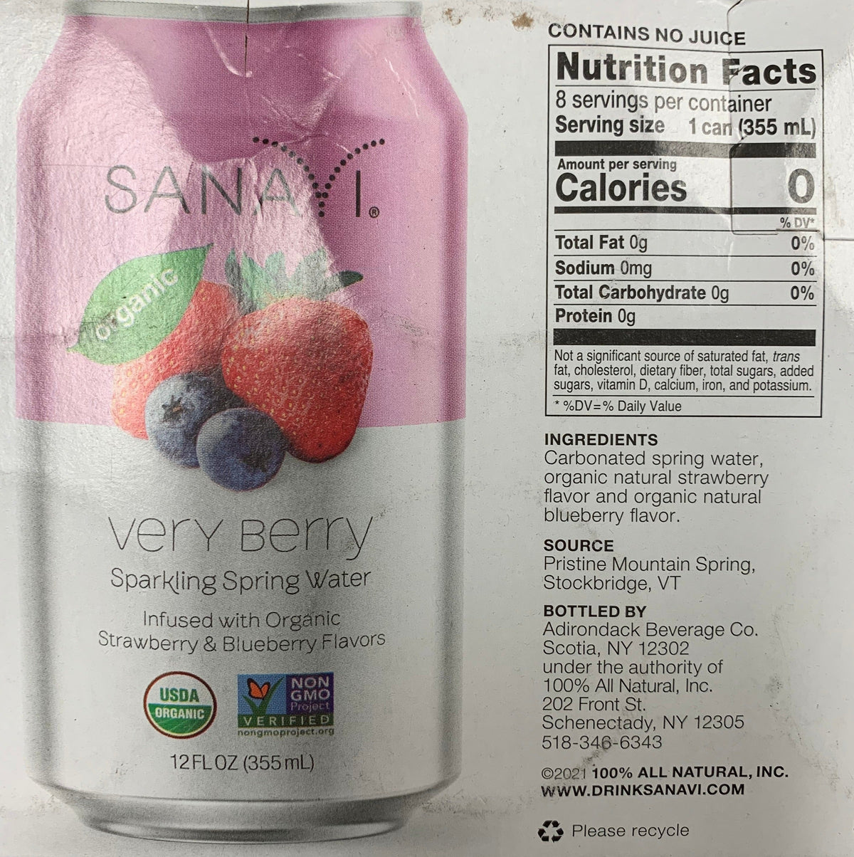 Sanavi Sparkling Spring Water, 8 cans - Very Berry