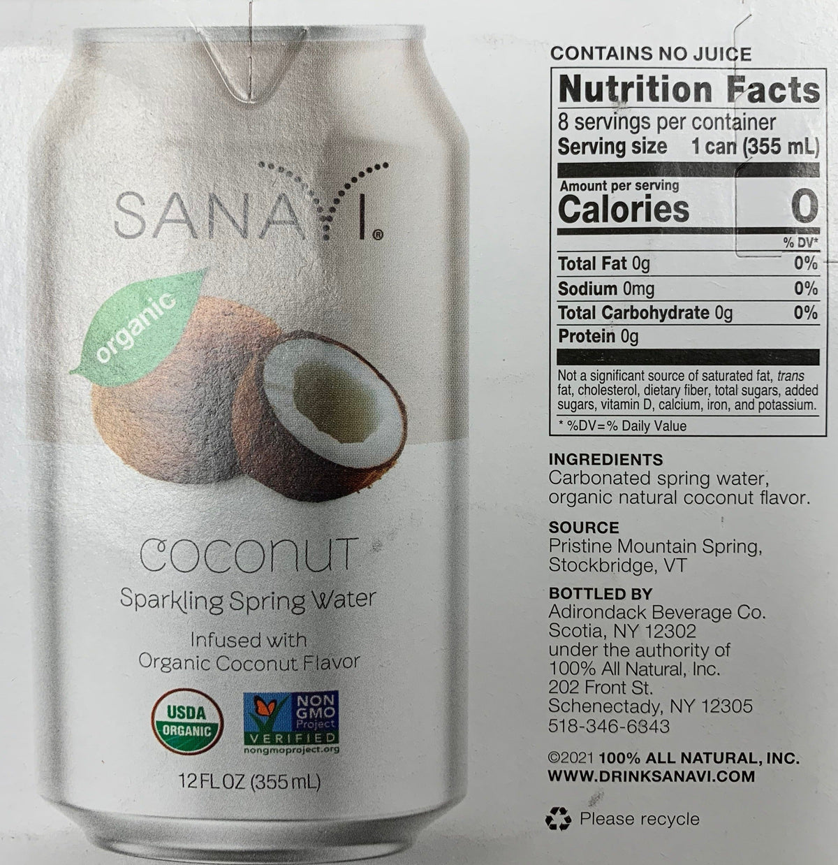 Sanavi Sparkling Spring Water, 8 cans - Coconut
