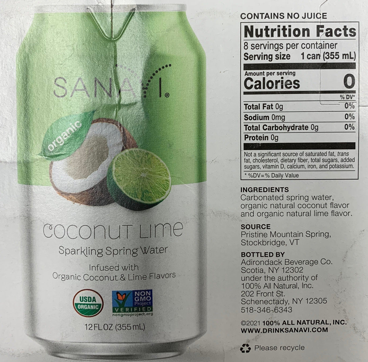 Sanavi Sparkling Spring Water, 8 cans - Coconut Lime