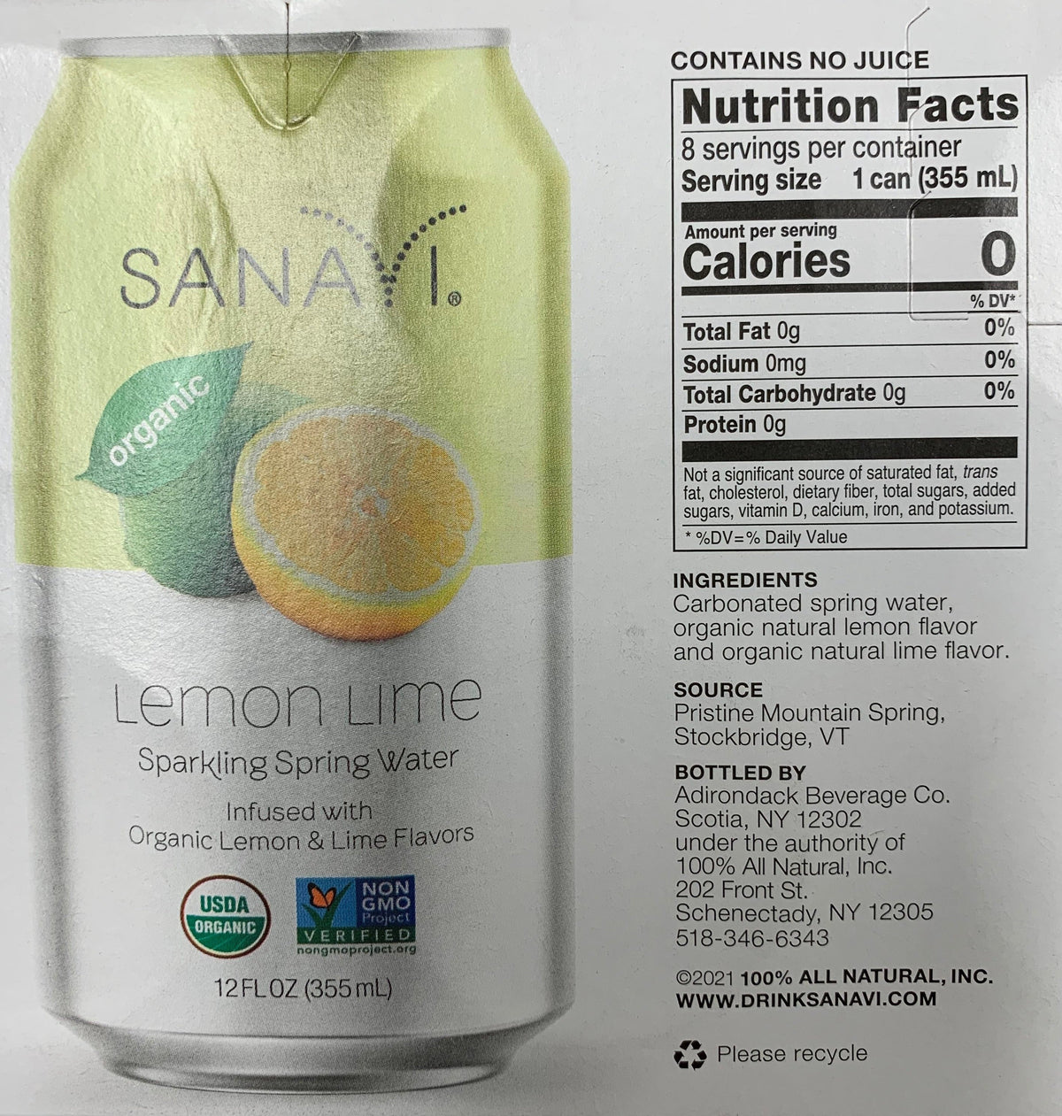 Sanavi Sparkling Spring Water, 8 cans - Lemon Lime