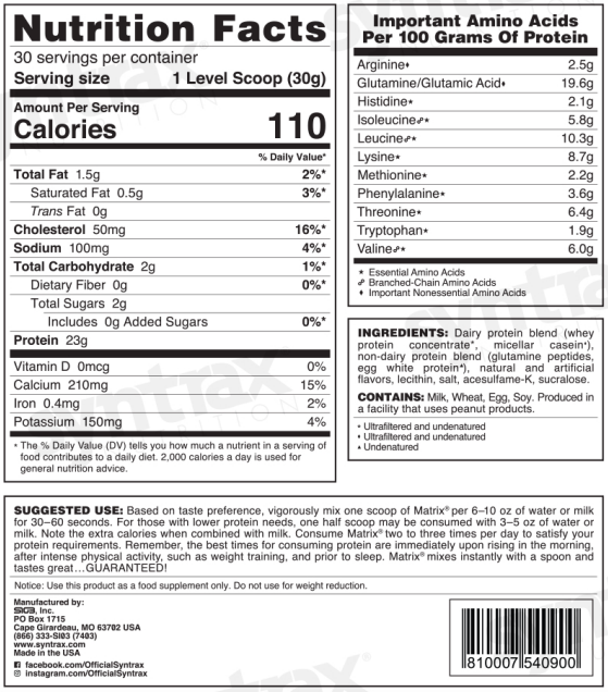 Syntrax Matrix Sustained-Release Protein Blend - Simply Vanilla 2 lb.