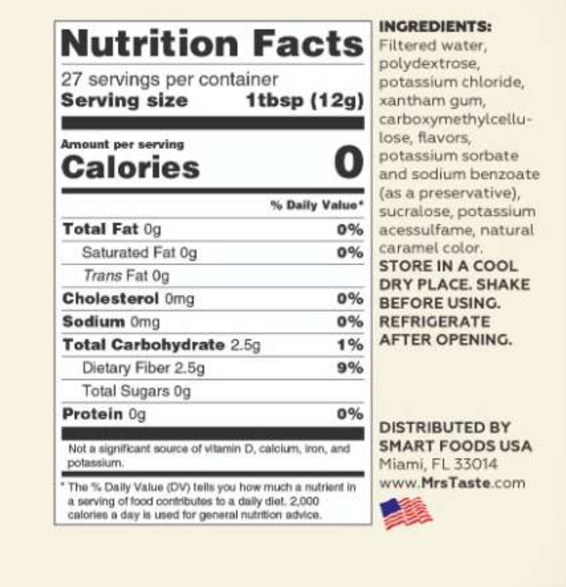 Mrs Taste Zero Calorie Syrup - Caramel 11 oz