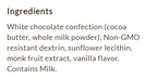 Package information for ChocZero No Sugar Added White Chocolate Baking Chips 20 oz