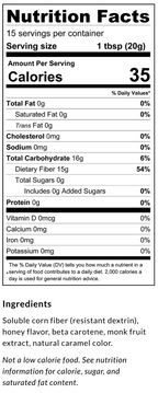 Package information for ChocZero Keto Honey 10.5 oz