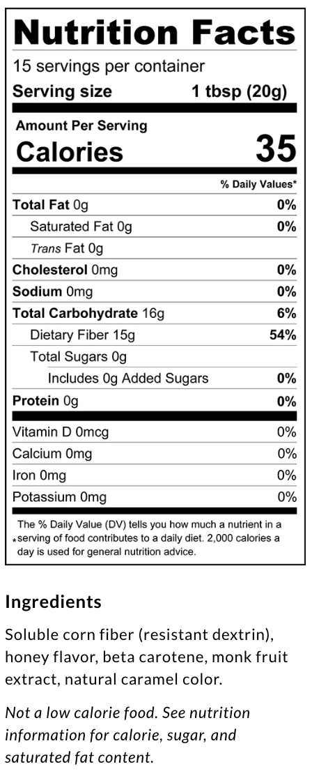 Package information for ChocZero Keto Honey 10.5 oz
