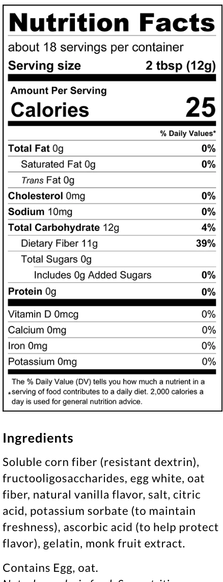 Nutrition facts for ChocZero S'mallows Marshmallow Fluff Spread. 7.5 oz
