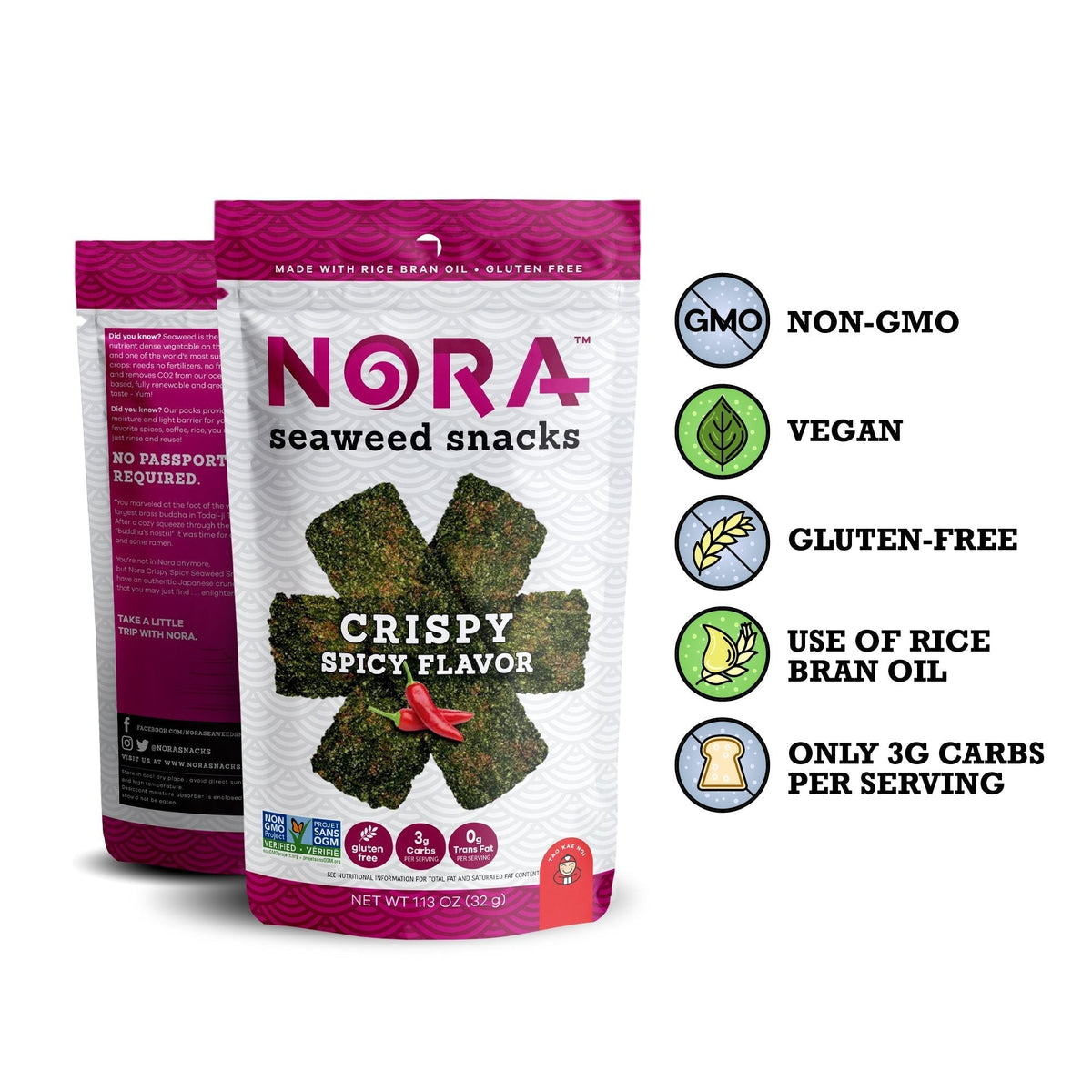 Nora Seaweed Snacks - Crispy Spicy, 1.13 oz (CLEARANCE: Best by August 27, 2026)