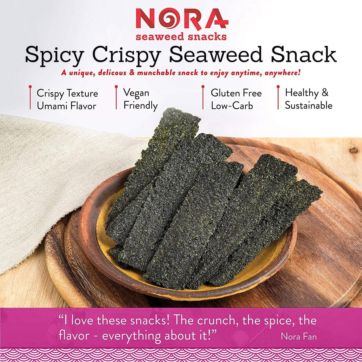 Nora Seaweed Snacks - Crispy Spicy, 1.13 oz (CLEARANCE: Best by August 27, 2026)