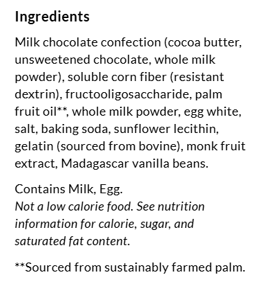 Ingredients for ChocZero S'mallows Candy Bar