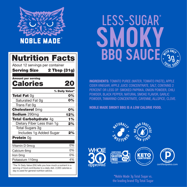 Noble Made Less Sugar BBQ Sauce - Smoky